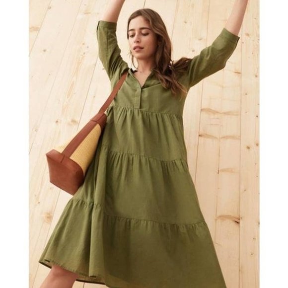 Jenni Kayne James Tiered Dress in Moss Green Small NWT Neutral Minimalist Linen - Picture 1 of 17